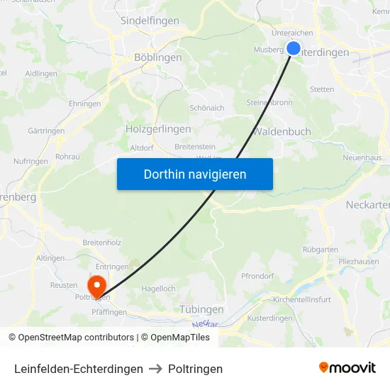 Leinfelden-Echterdingen to Poltringen map