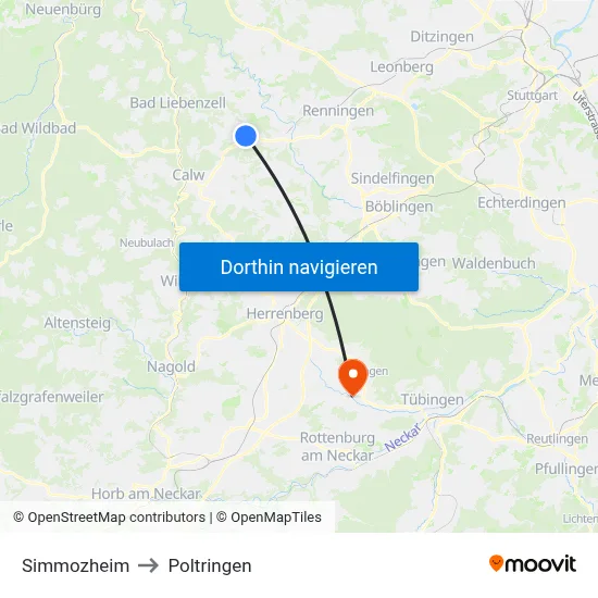 Simmozheim to Poltringen map