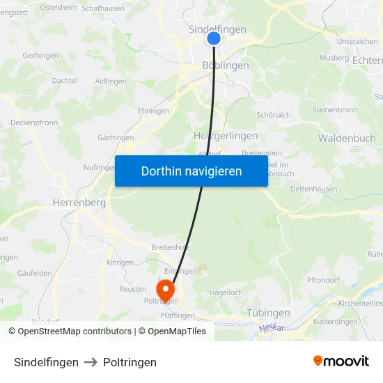 Sindelfingen to Poltringen map