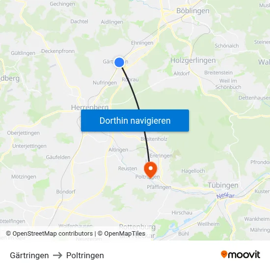 Gärtringen to Poltringen map