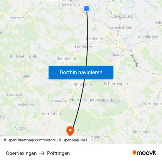 Oberriexingen to Poltringen map