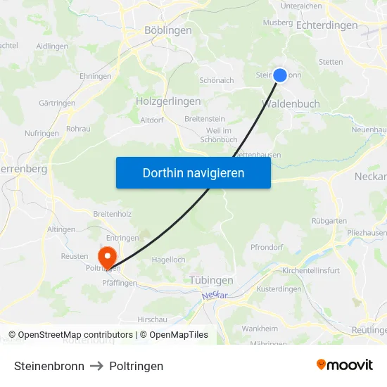Steinenbronn to Poltringen map