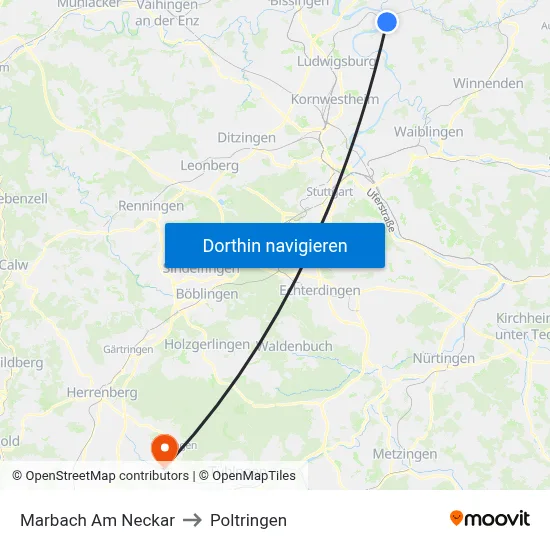 Marbach Am Neckar to Poltringen map