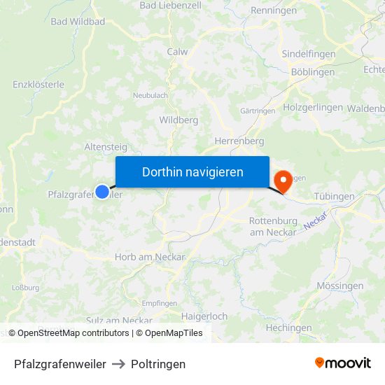 Pfalzgrafenweiler to Poltringen map