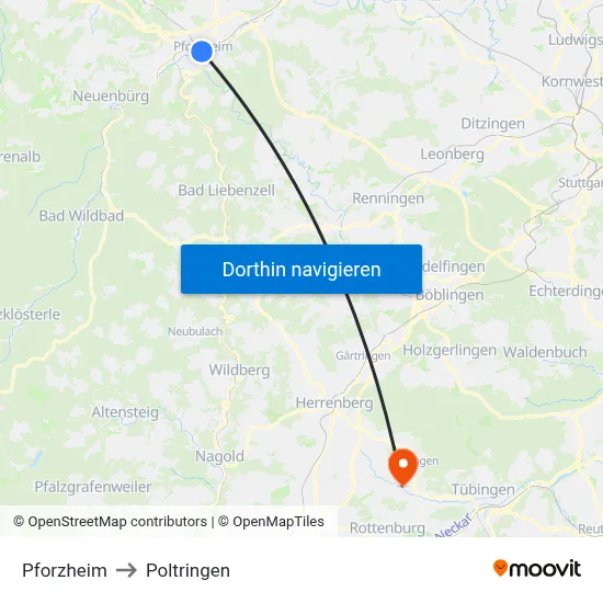 Pforzheim to Poltringen map