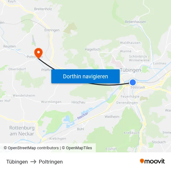Tübingen to Poltringen map