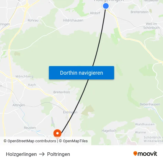 Holzgerlingen to Poltringen map