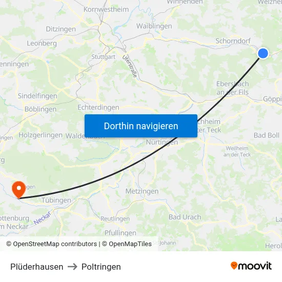 Plüderhausen to Poltringen map