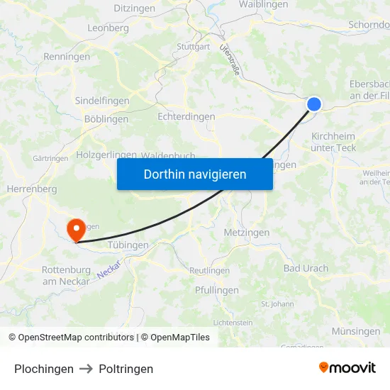Plochingen to Poltringen map