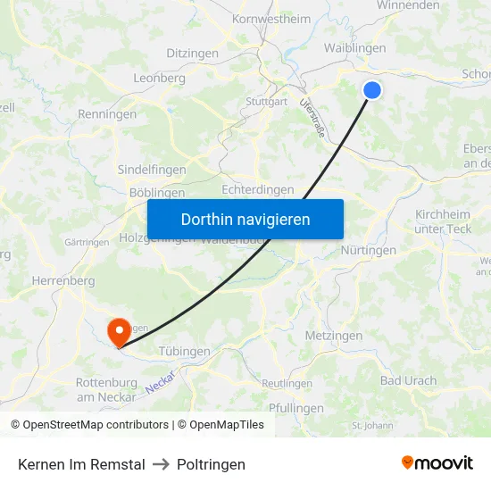 Kernen Im Remstal to Poltringen map