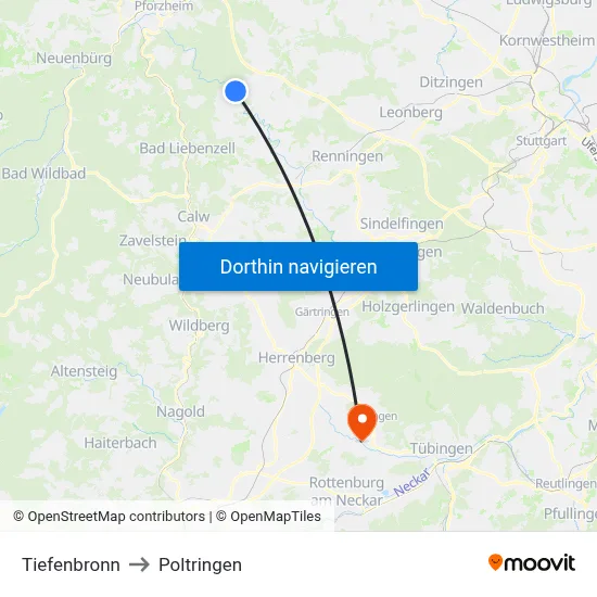 Tiefenbronn to Poltringen map
