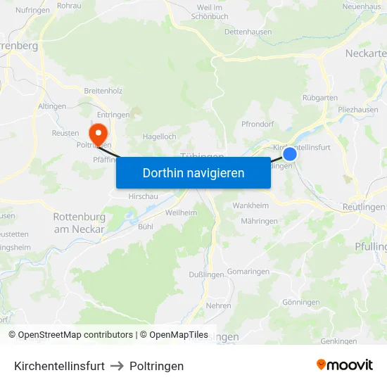 Kirchentellinsfurt to Poltringen map