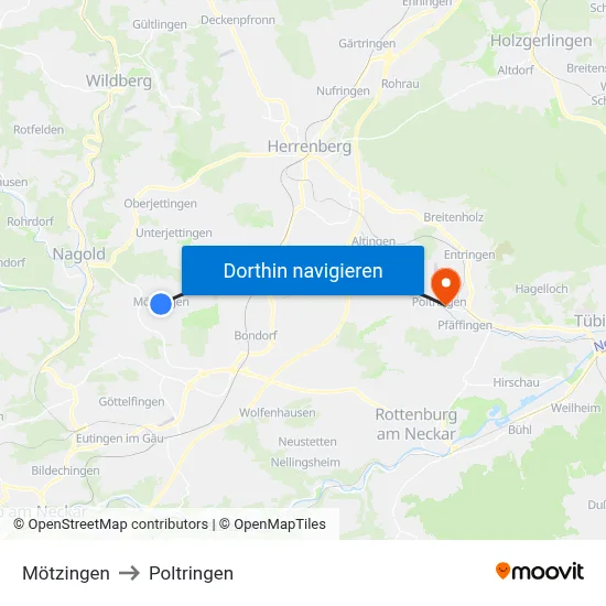 Mötzingen to Poltringen map