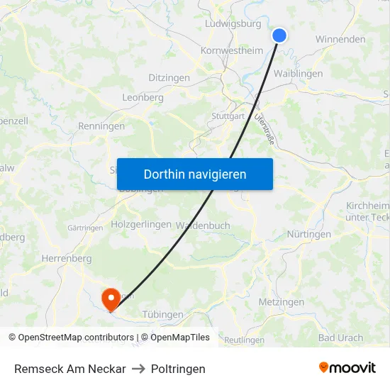 Remseck Am Neckar to Poltringen map