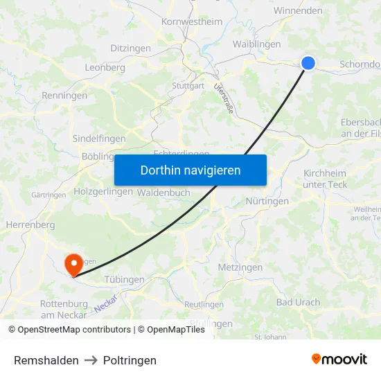 Remshalden to Poltringen map