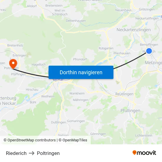 Riederich to Poltringen map