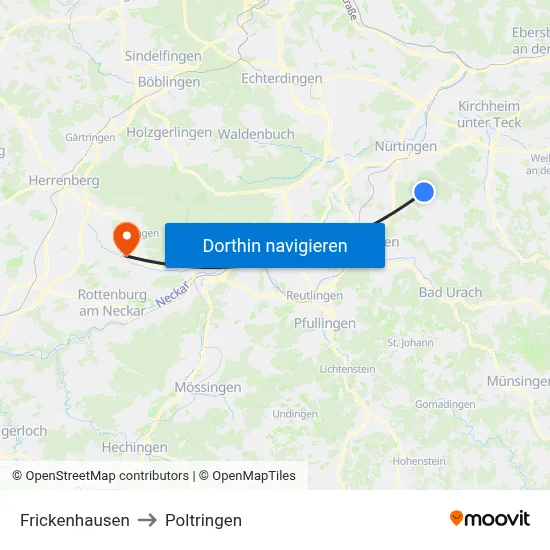 Frickenhausen to Poltringen map