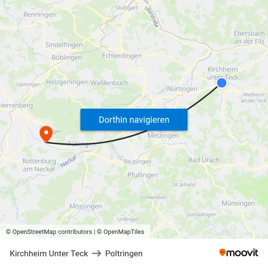 Kirchheim Unter Teck to Poltringen map