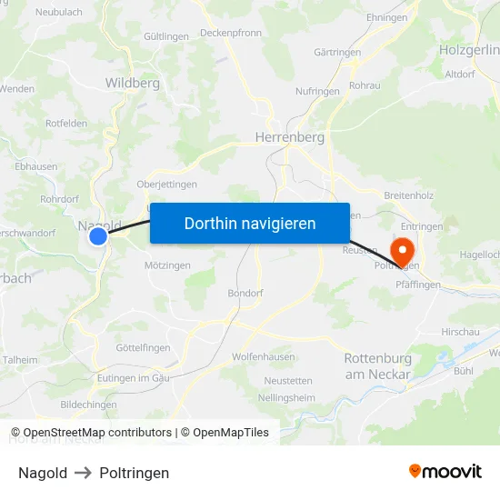 Nagold to Poltringen map