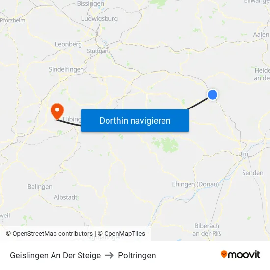 Geislingen An Der Steige to Poltringen map