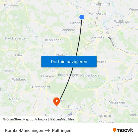Korntal-Münchingen to Poltringen map
