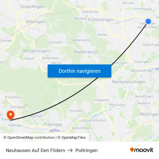 Neuhausen Auf Den Fildern to Poltringen map