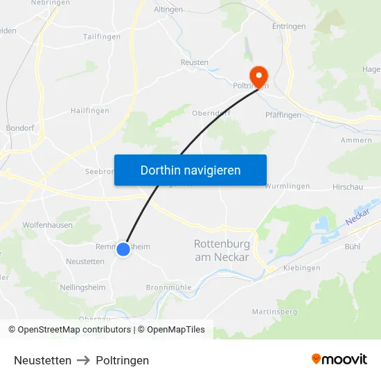 Neustetten to Poltringen map