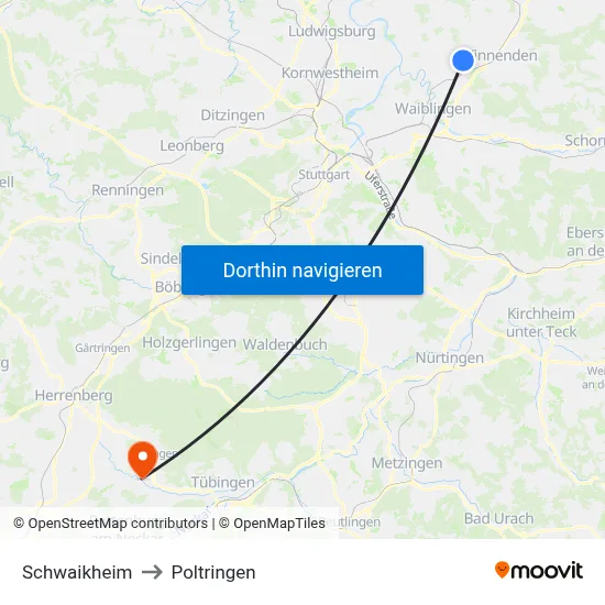 Schwaikheim to Poltringen map