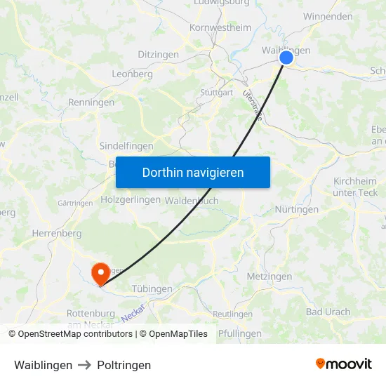 Waiblingen to Poltringen map