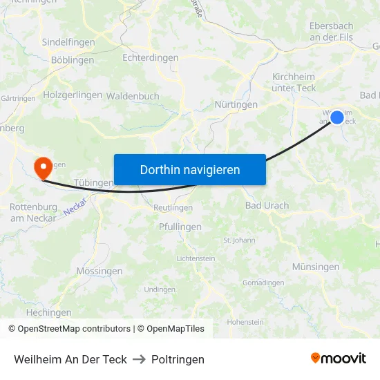 Weilheim An Der Teck to Poltringen map