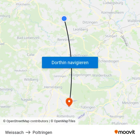 Weissach to Poltringen map