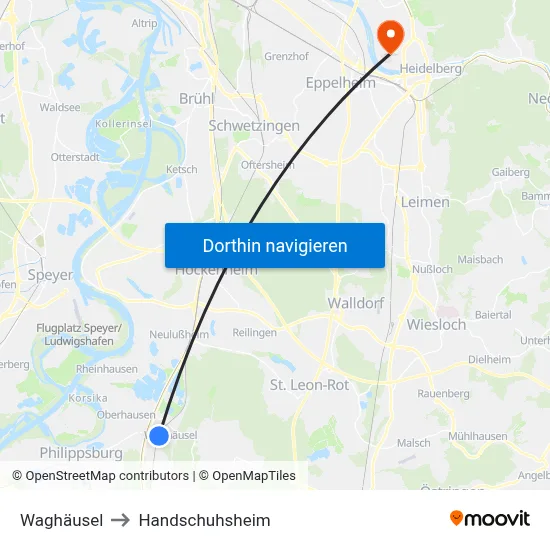 Waghäusel to Handschuhsheim map