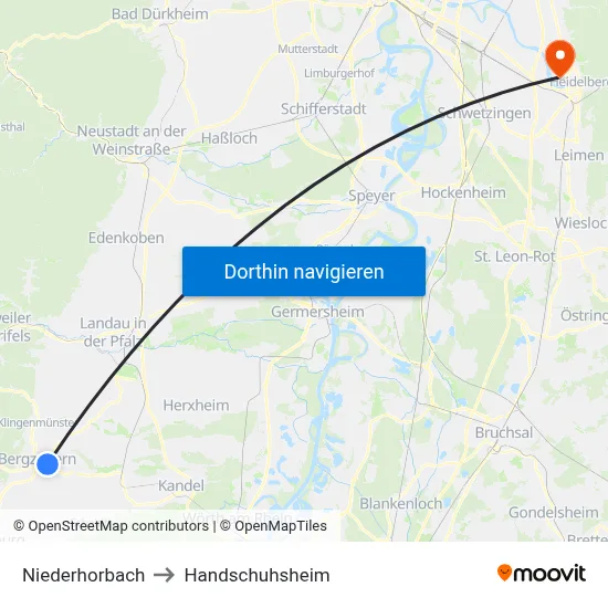 Niederhorbach to Handschuhsheim map