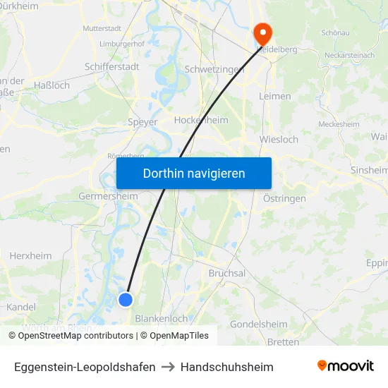 Eggenstein-Leopoldshafen to Handschuhsheim map