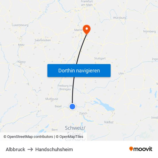 Albbruck to Handschuhsheim map