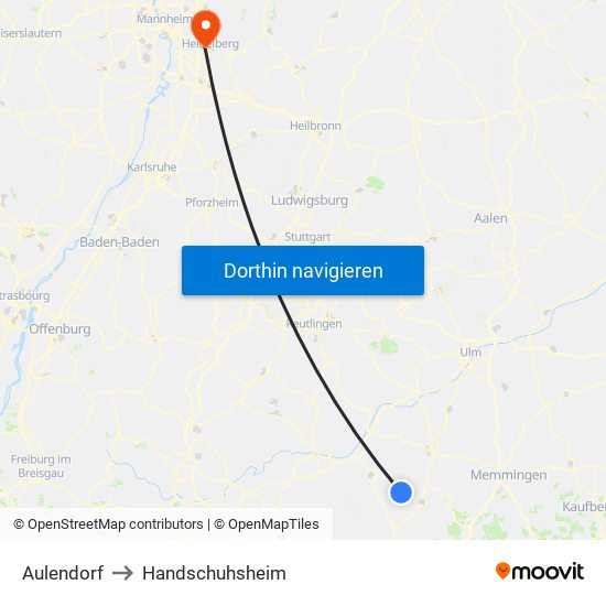 Aulendorf to Handschuhsheim map