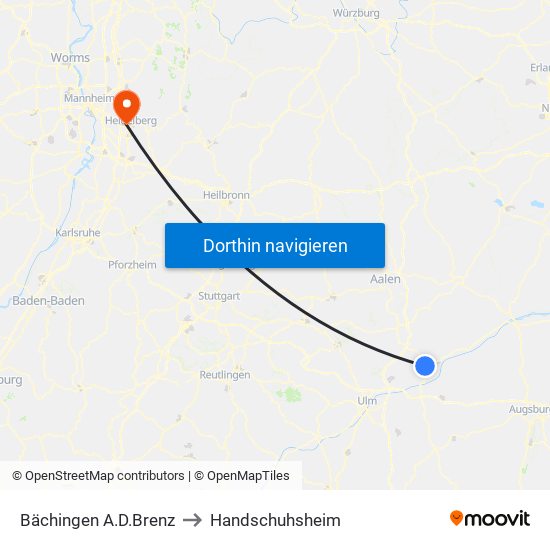 Bächingen A.D.Brenz to Handschuhsheim map