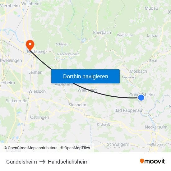 Gundelsheim to Handschuhsheim map