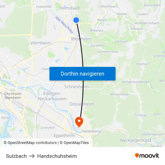 Sulzbach to Handschuhsheim map