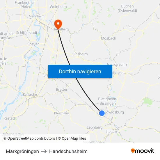 Markgröningen to Handschuhsheim map