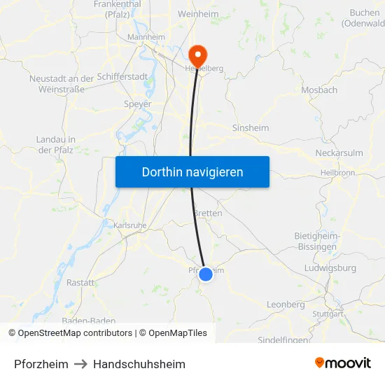 Pforzheim to Handschuhsheim map