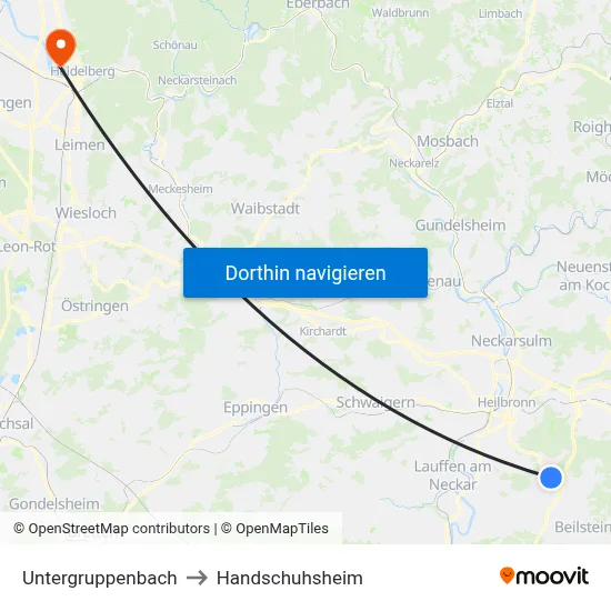 Untergruppenbach to Handschuhsheim map