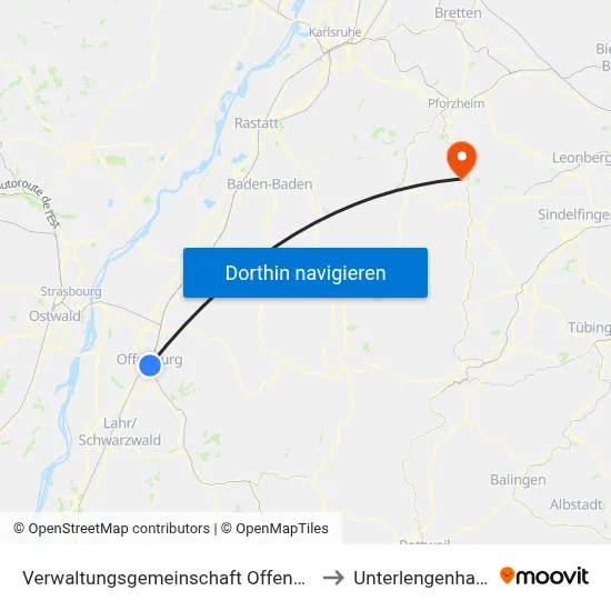 Verwaltungsgemeinschaft Offenburg to Unterlengenhardt map