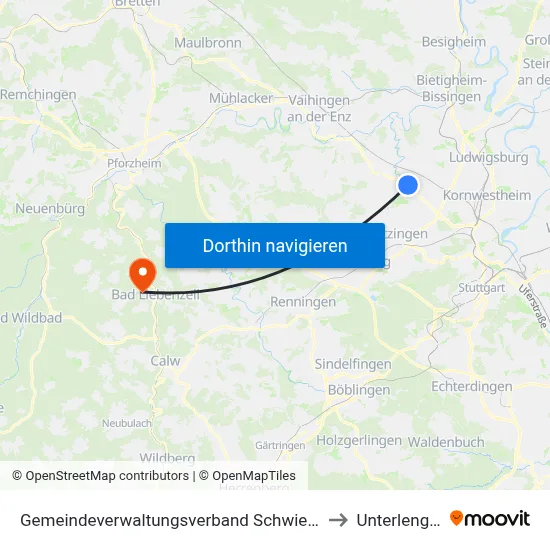 Gemeindeverwaltungsverband Schwieberdingen-Hemmingen to Unterlengenhardt map