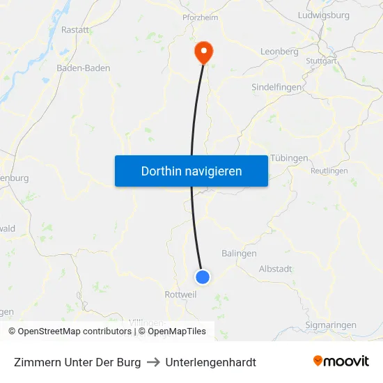 Zimmern Unter Der Burg to Unterlengenhardt map