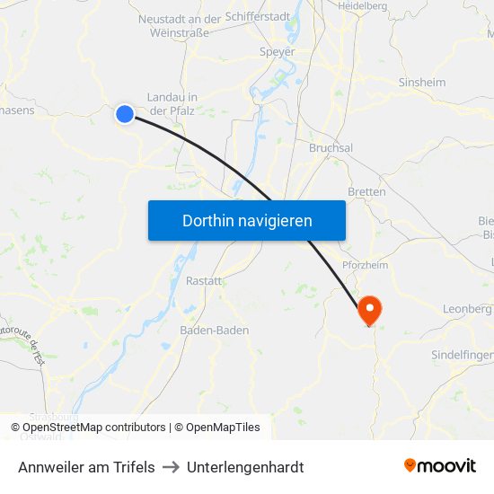 Annweiler am Trifels to Unterlengenhardt map