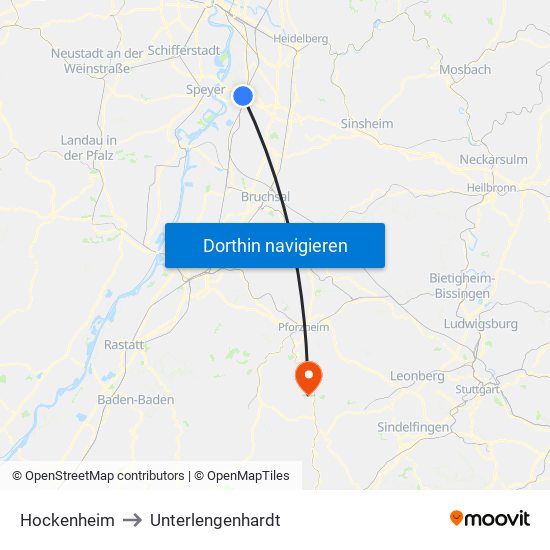 Hockenheim to Unterlengenhardt map