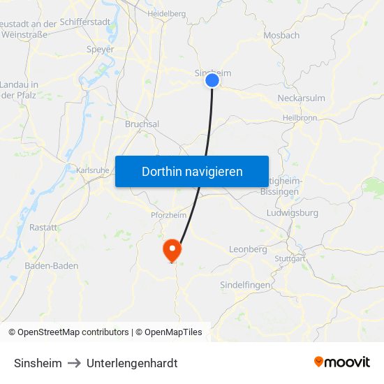 Sinsheim to Unterlengenhardt map