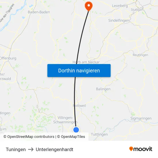 Tuningen to Unterlengenhardt map