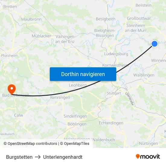 Burgstetten to Unterlengenhardt map
